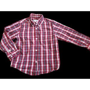 GREENDOG Red and Navy Plaid Long Sleeved Button Front Shirt Boys Size 4T
